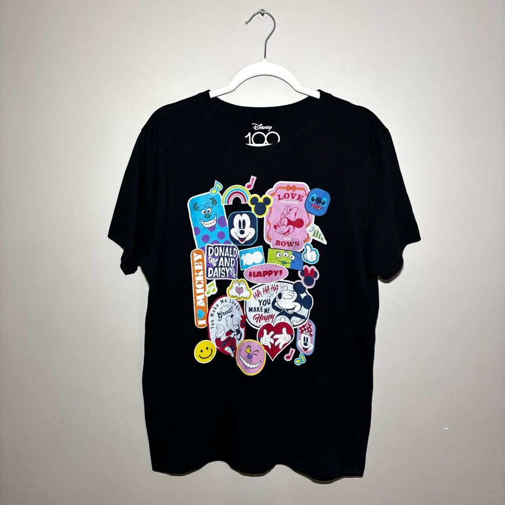 Disney 100th Anniversary Distressed Graphic Tee Black Unisex Disney Characters